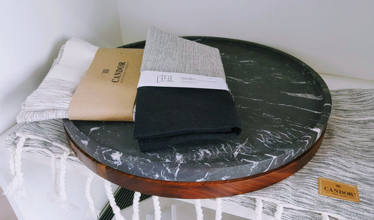 Marble & Wooden rotating food table