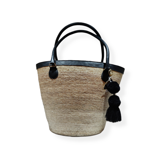STRAW WITH LEATHER BAG