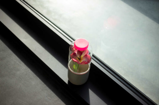 Handblown & Ceramic Vase, MERGED orange, by Els Flossie