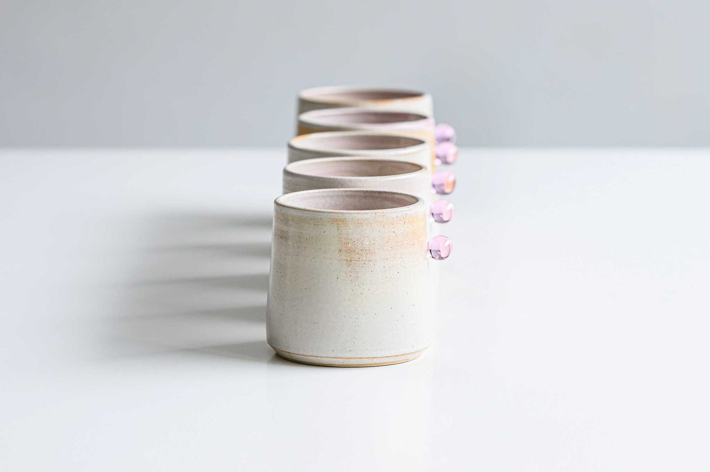 Ceramic & Glass Cups by Els Flossie (set of 4 cups, 2 clear & 2 milk glass)