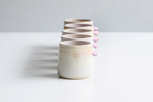 Ceramic & Glass Cups by Els Flossie (set of 4 cups, 2 clear & 2 milk glass)