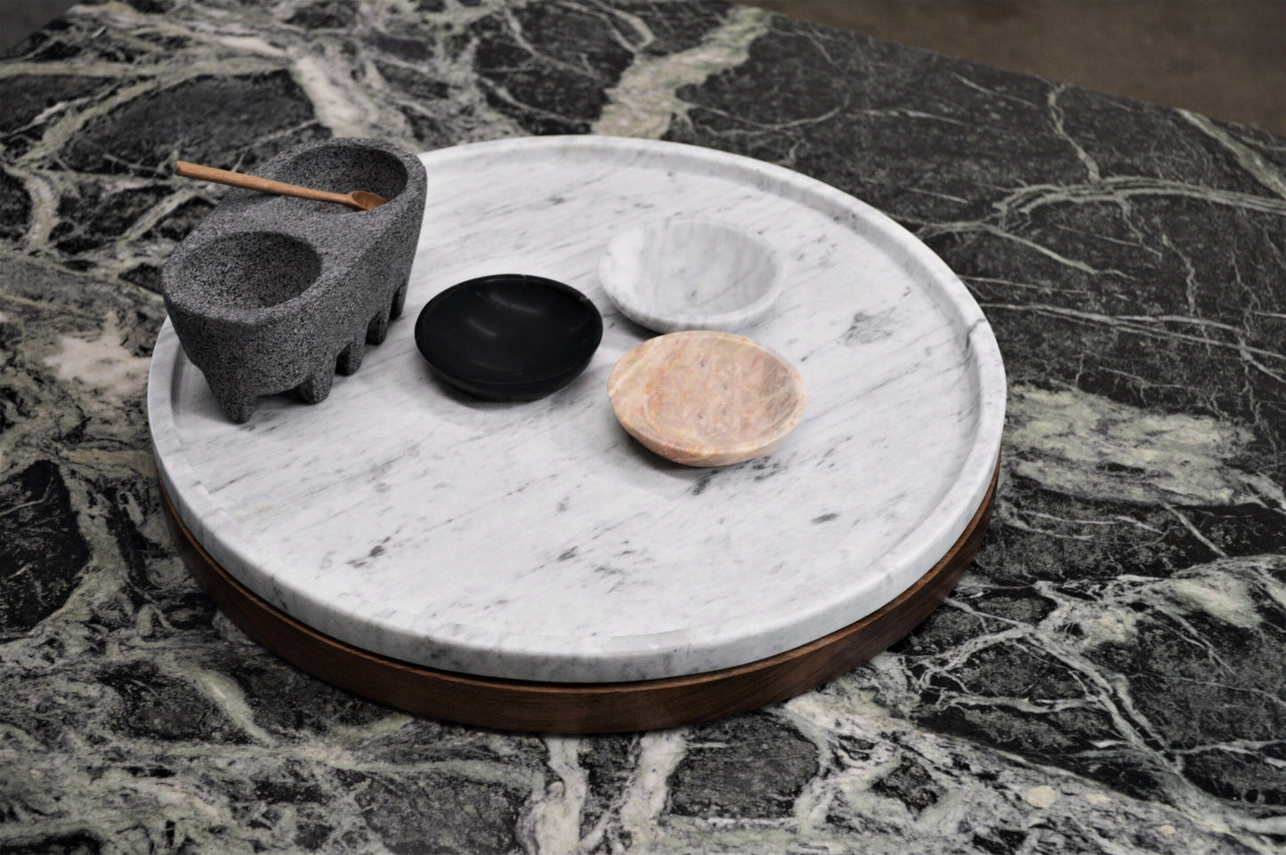 Marble & Wooden rotating food table