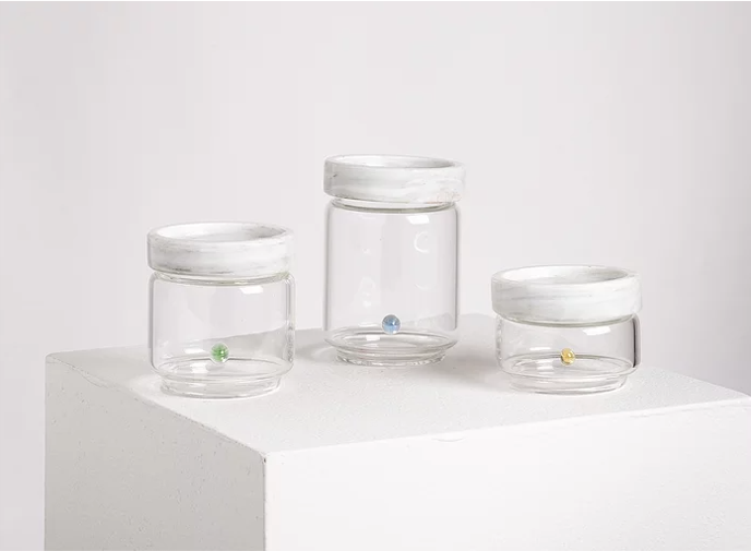 Containers White Marble & Glass